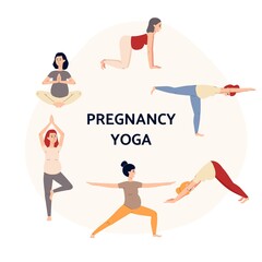 Banner design for pregnancy yoga classes flat vector illustration isolated.