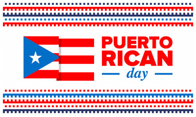 Puerto Rican Day. National happy holiday. Festival and parade in honor of independence and freedom. Puerto Rico flag. Latin american country. Patriotic elements. Vector poster illustration