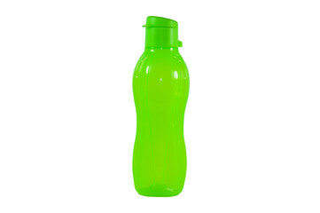 Green water bottle with white background