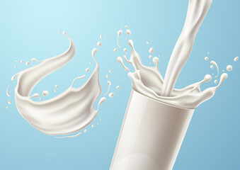 Fototapeta na wymiar Vector realistic milk splash glass natural drink
