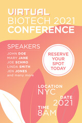 Naklejka premium Virtual Biotech Conference Poster, Trade Show Landing Page, Conference Flyer Template, Online Streaming Meeting, Gradient Leaf Poster Vector Illustration Background
