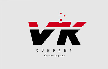 vk v k alphabet letter logo combination in red and black color. Creative icon design for company and business