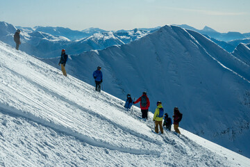 A group of skiers on the mountain