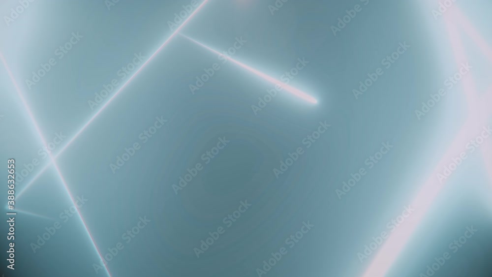 Poster abstract tunnel of azure neon triangles on a black background formed by bright colored intersecting 