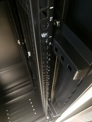 Close up detail of 19'' industrial rack for telecommunication