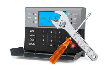 Repair and service of home security alarm system, 3D rendering