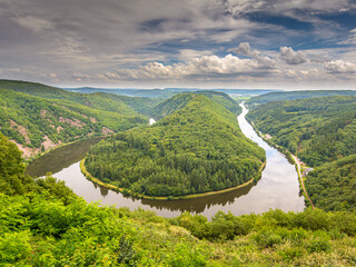 View from above at Cloef of the river Saar in Germany