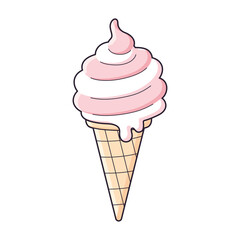 White pink ice cream cone isolated