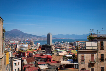 Aerial view of Naples city with Mount Vesuvius