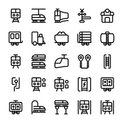 Set of train, rail, monorail, classic train outline style icon - vector