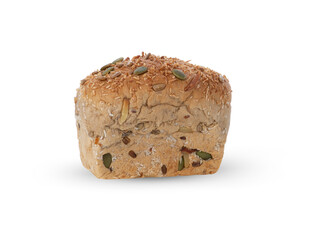 Whole grain bread on white background.
