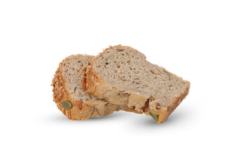 Whole grain bread on white background.