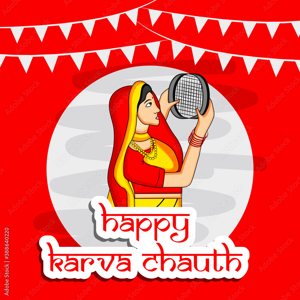 Canvas Prints illustration of elements of Hindu Festival Karva Chauth background