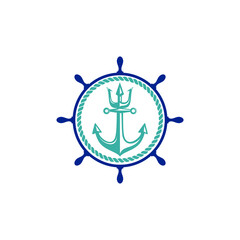 logo for marine with editable anchor and trident symbol vector