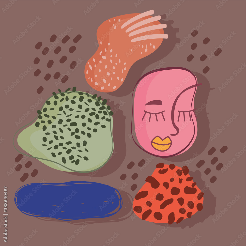 Poster doodle contemporary face color spots dots abstract icons