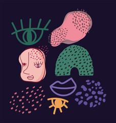 doodle contemporary face eyes abstract color spot simple template