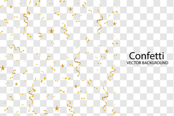 celebration background with gold confetti. Gold glitter confetti flying vector background