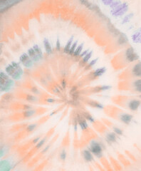Spiral tie dye background. Tie dye wallpaper. Tie-dye pattern. Tiedye backdrop. Peach gray swirl pattern.