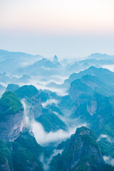 Sunrise over the sea of clouds in Bajiaozhai, Ziyuan County, Guilin, Guangxi