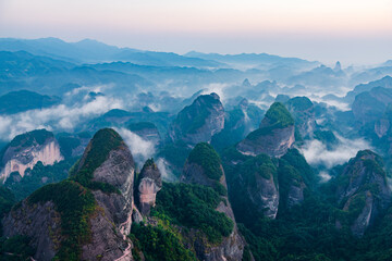 Sunrise over the sea of clouds in Bajiaozhai, Ziyuan County, Guilin, Guangxi