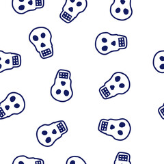 seamless pattern from the linear style of the skull. blue outline skull doodle style gay pen for your design.