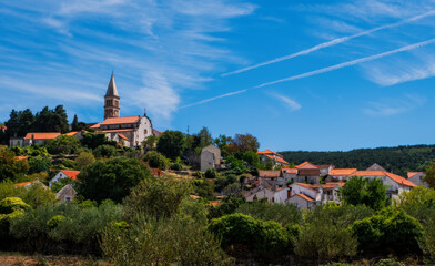 Panoramic view of Nerezisca village on Brac island, Dalmatia, Croatia. August 2020