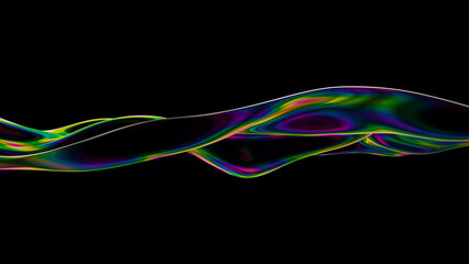 Vibrant liquid wavy surface. 3D abstract iridescent fluid render. Neon holographic smooth surface with colorful interference. Stylish spectrum flow motion