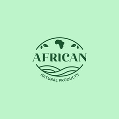 Natural Product logo icon emblem badge template with green leaf and african map symbol