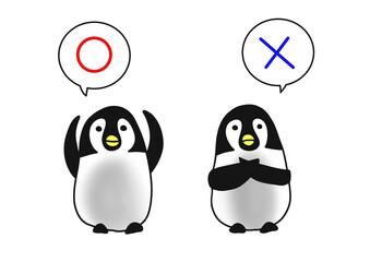 ペンギンと〇✖ポーズ
