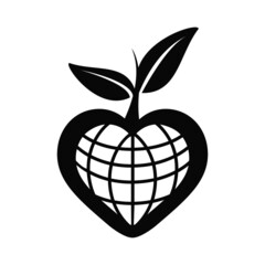 globe icon with a heart shape with a leaf growing on it. suitable for environment day logo or vector concept