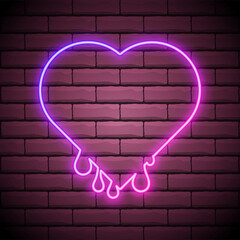Neon glowing heart on the brick wall background . Isolated gradient glowing Heart .