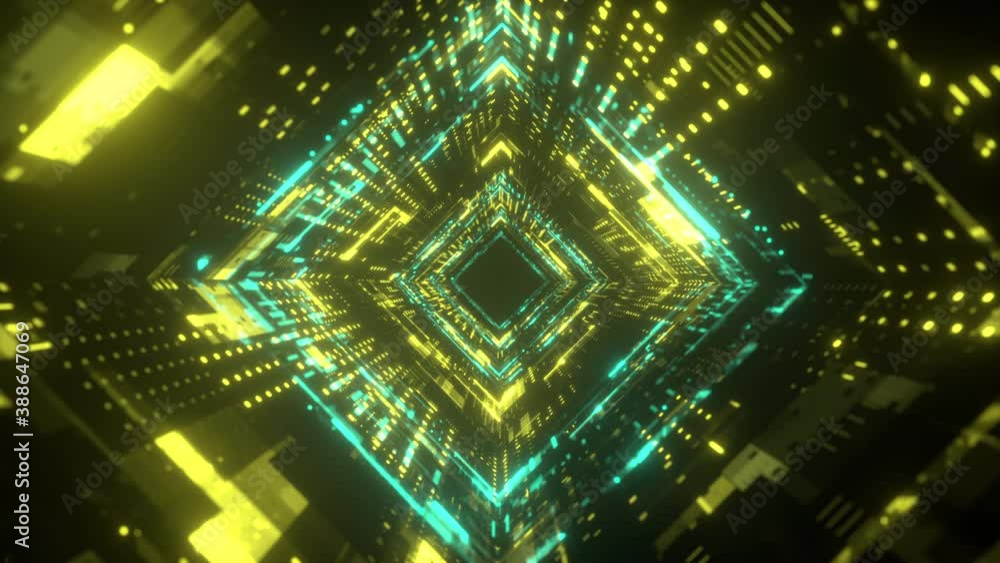 Poster square neon tunnel. futuristic interface pattern. glowing hi technology texture. abstract motion bac