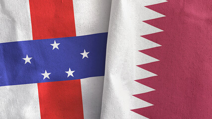 Qatar and Netherlands Antilles two flags textile cloth 3D rendering