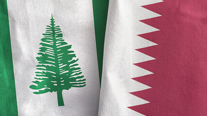 Qatar and Norfolk Island two flags textile cloth 3D rendering