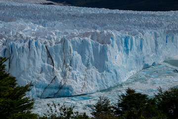 Horizontal view of the surface of the Perito Moreno Glacier in Southern Argentina in Patagonia, hike on the glacier