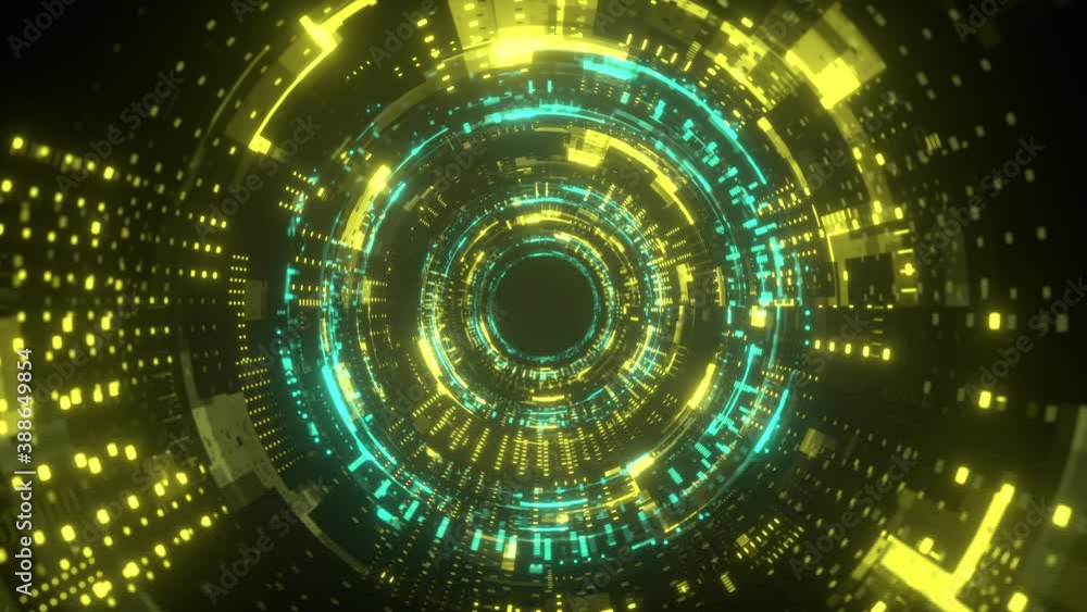 Aufkleber neon tunnel. futuristic interface pattern. glowing hi technology texture. abstract motion background