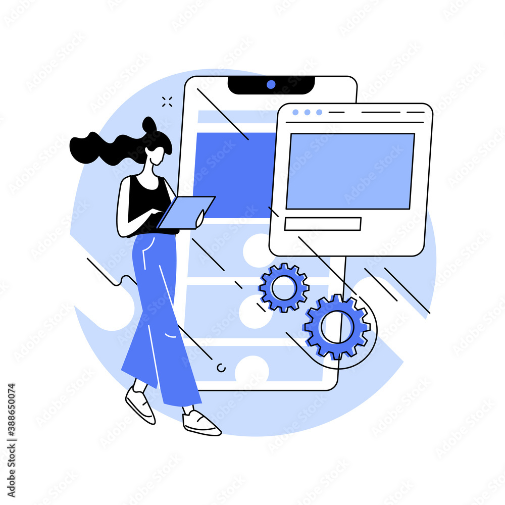 Poster microsite development abstract concept vector illustration. microsite web development, small interne