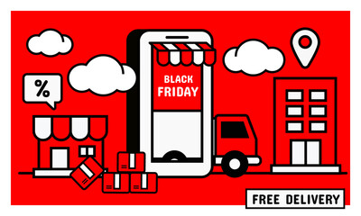 Online shopping banner. Black friday promotion. Vector illustration

