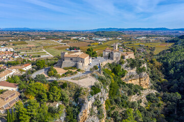 Fototapeta na wymiar Castle and Santa Maria Church located in Sant Marti Sarroca Spain