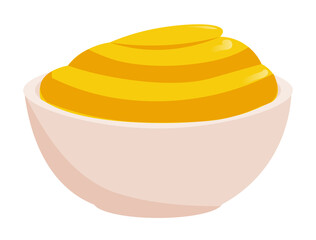 Mustard sauce ceramic dip bowl isolated on white background