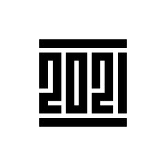 2021 happy new year sign, square shape typography