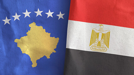 Egypt and Kosovo two flags textile cloth 3D rendering