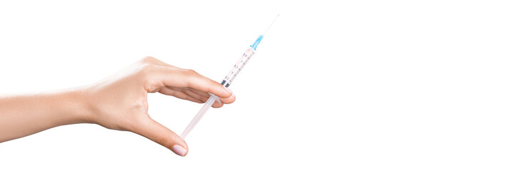 Hand holding syringe with vaccine against corona virus.