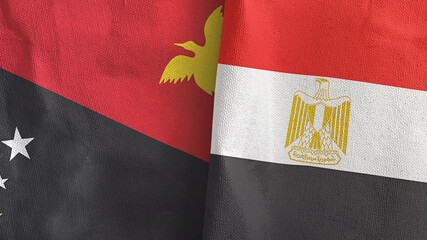 Egypt and Papua New Guinea two flags textile cloth 3D rendering