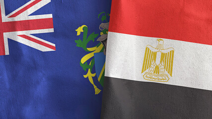 Egypt and Pitcairn Islands two flags textile cloth 3D rendering