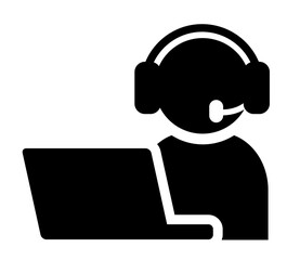 ヘッドセットをした人物とノートPCのシンプルなアイコン/白背景