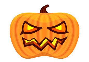 pumpkin halloween isolated on white, jack o lantern, clip art pumpkin for the holiday halloween, jack o light, glowing pumpkin orange, cartoon evil of halloween celebration