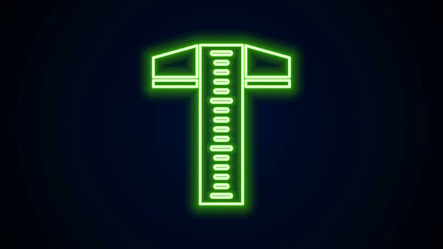 Glowing neon line T-square line for professional drafting icon isolated on black background. 4K Video motion graphic animation.