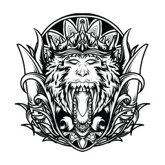 tattoo and t-shirt design monkey king engraving ornament premium vector