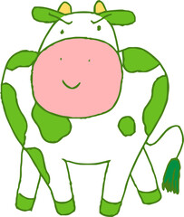 Green Cute hand-painted Holstein cow